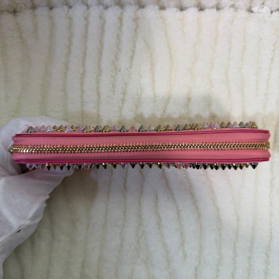 ✨️極美品✨️クリスチャンルブタン スタッズ ラウンドジップ 長財布 レザー ピンク