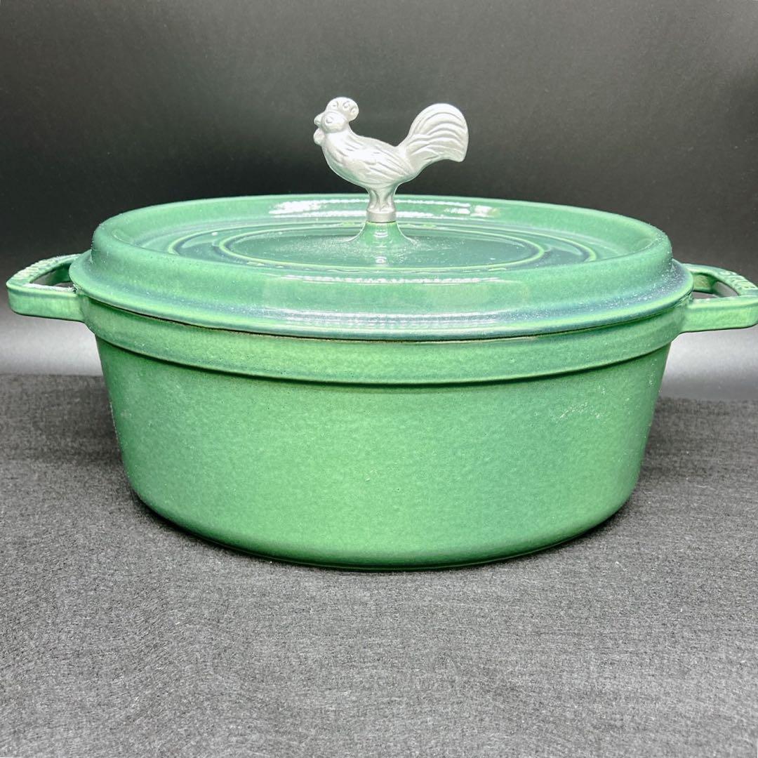 STAUB ストウブ ピコ・ココット オーバル 27cm グリーン　チキンノブ