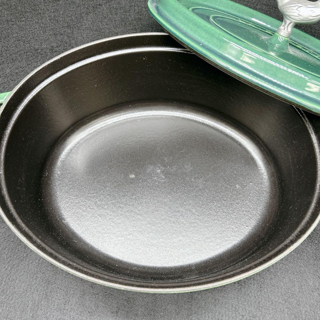 STAUB ストウブ ピコ・ココット オーバル 27cm グリーン　チキンノブ