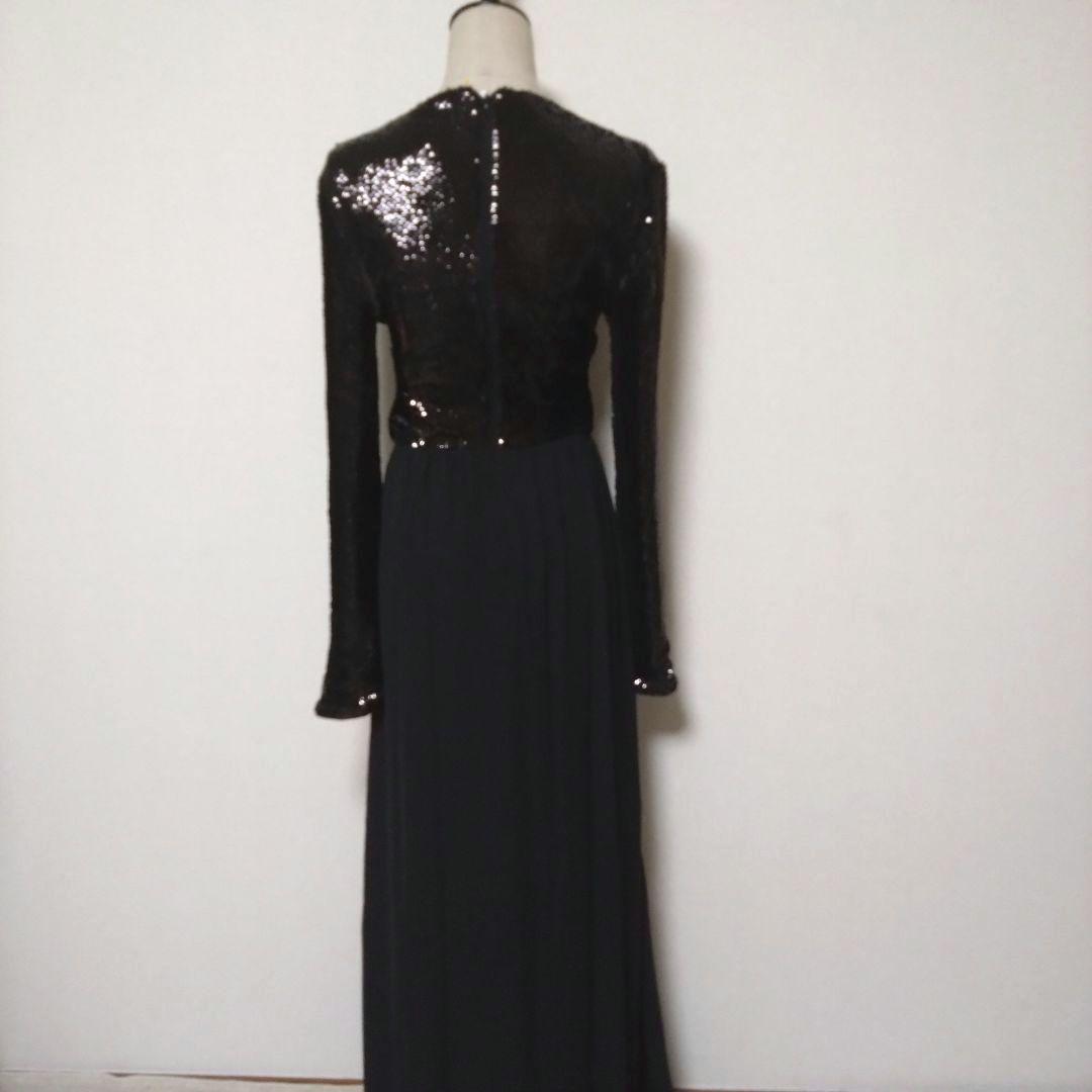 新品 未使用 ロングドレス パーティードレス マキシ丈 黒 スパンコール 結婚式