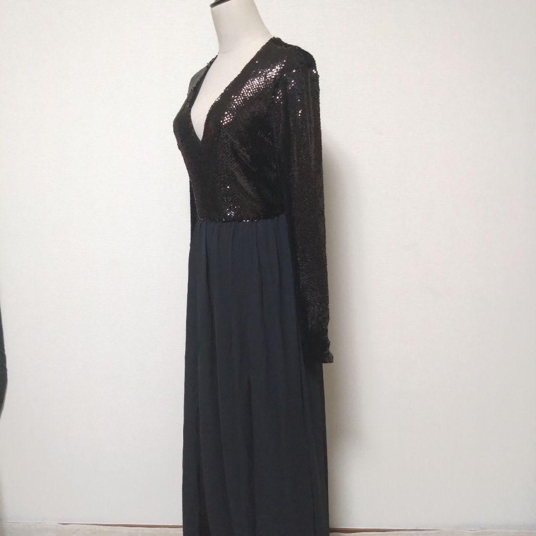 新品 未使用 ロングドレス パーティードレス マキシ丈 黒 スパンコール 結婚式