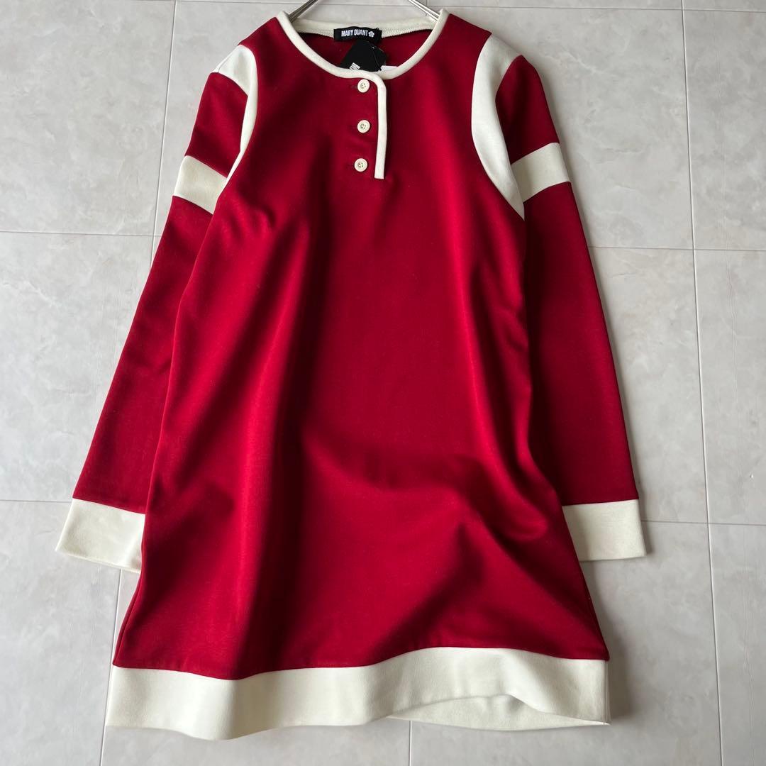 新品タグ付✨MARY QUANT 配色長袖ニットワンピ 赤白 M(38)