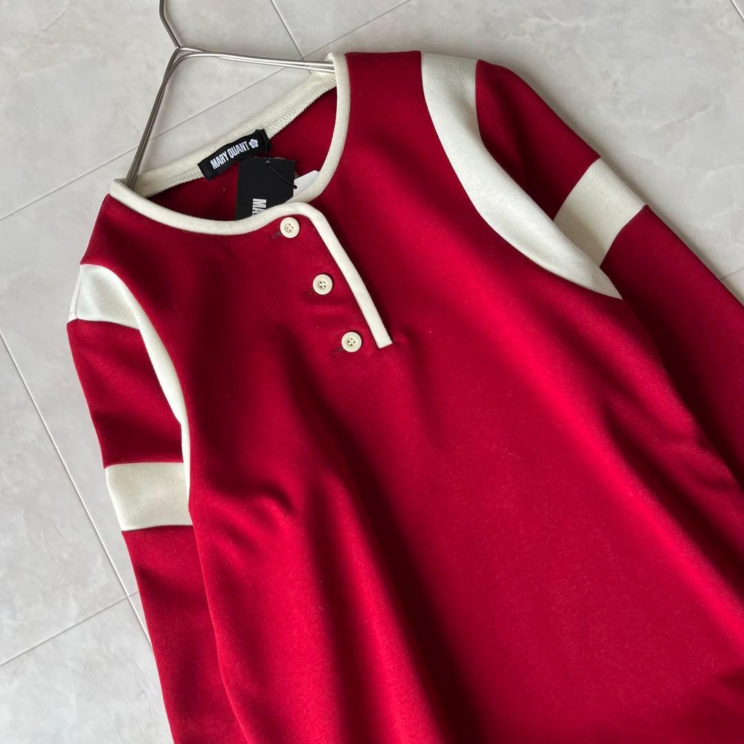 新品タグ付✨MARY QUANT 配色長袖ニットワンピ 赤白 M(38)