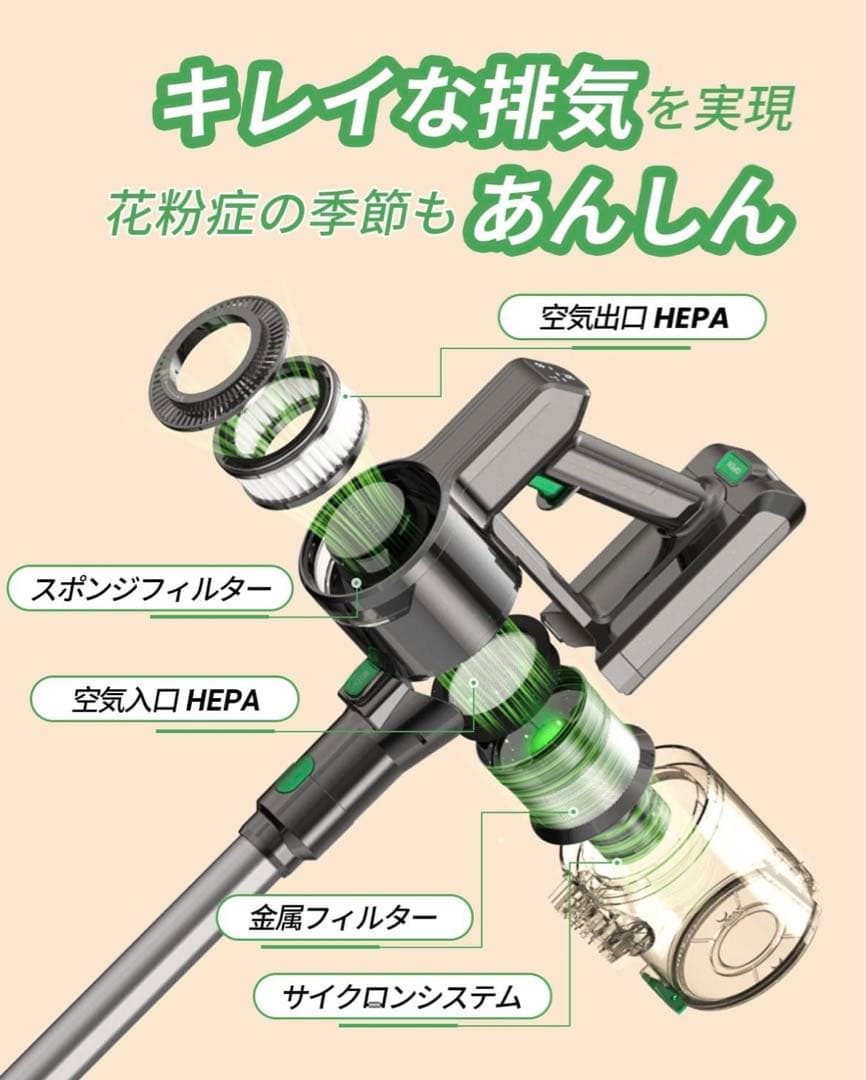 【42KPa強力吸引&55分間連続稼働】掃除機 コードレス V9