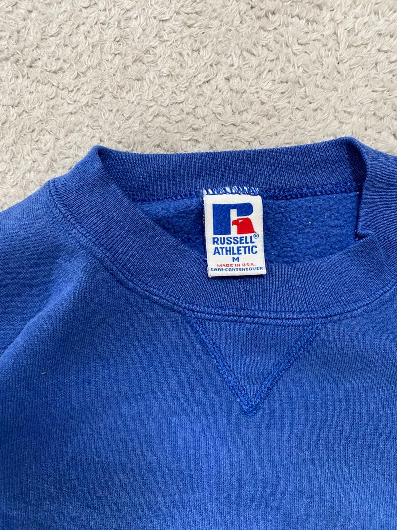 【90s USA製】ラッセルアスレチック　無地スウェット　前V ブルー