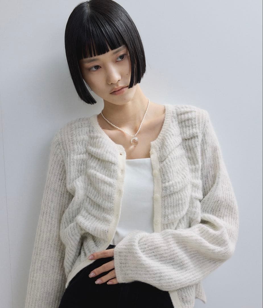 アダムエロペ　【WEB限定】ダブルモヘアシャーリングカーディガン　ライトグレー