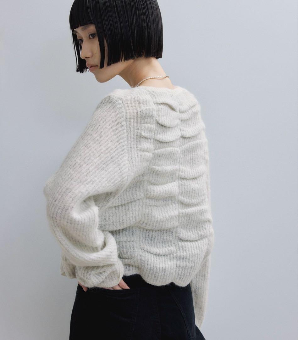 アダムエロペ　【WEB限定】ダブルモヘアシャーリングカーディガン　ライトグレー