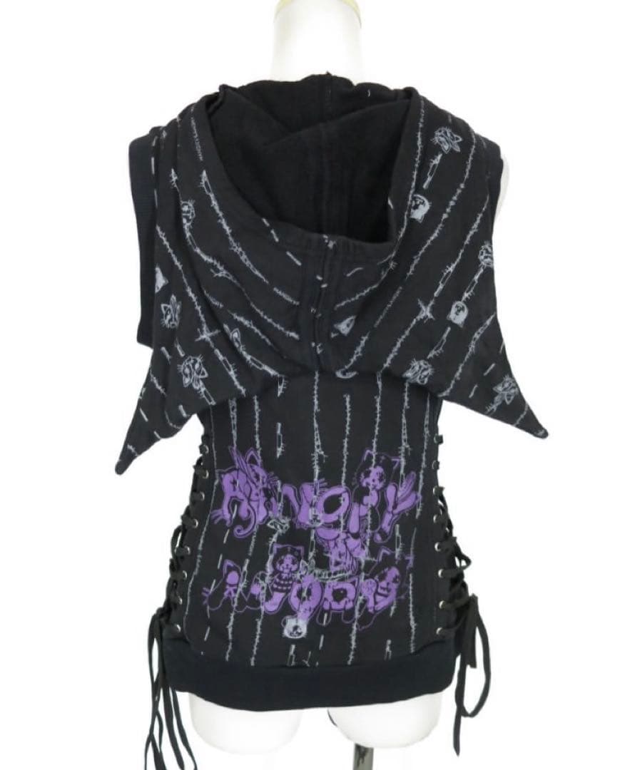 h.NAOTO HANGRY&ANGRY 悪魔耳ノースリーブパーカー　編み上げ