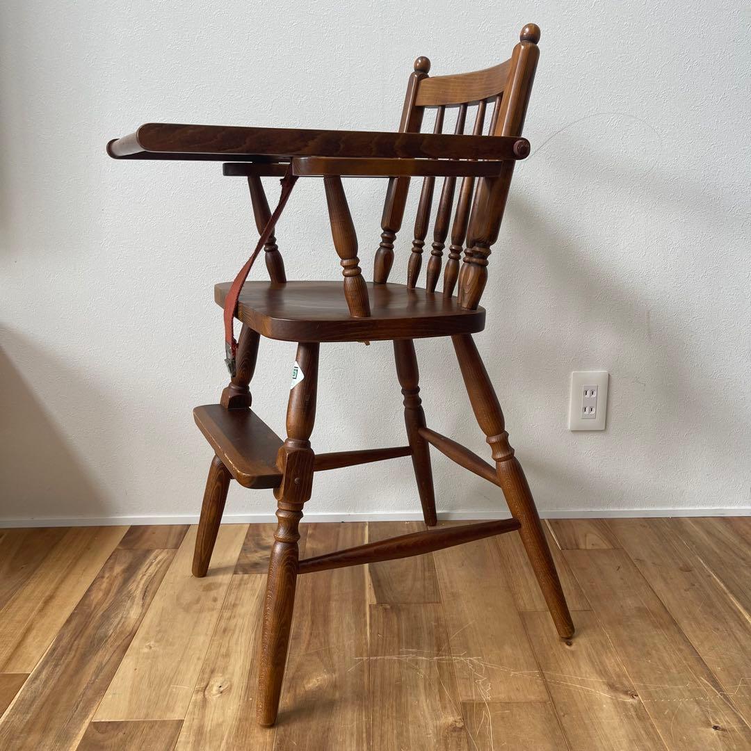 【美品アンティーク】柏木工 ベビーチェア no.6 ブラウン テーブル ベルト付