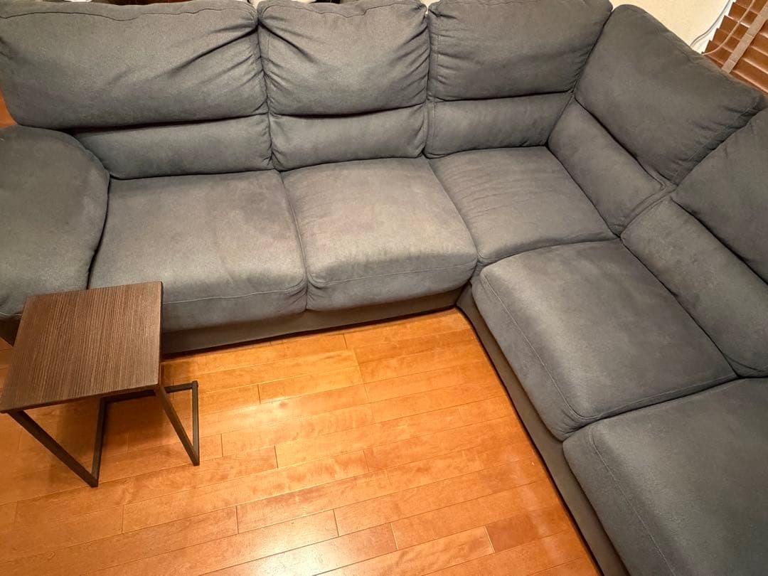 L字型ファブリックソファ サイドテーブル付き