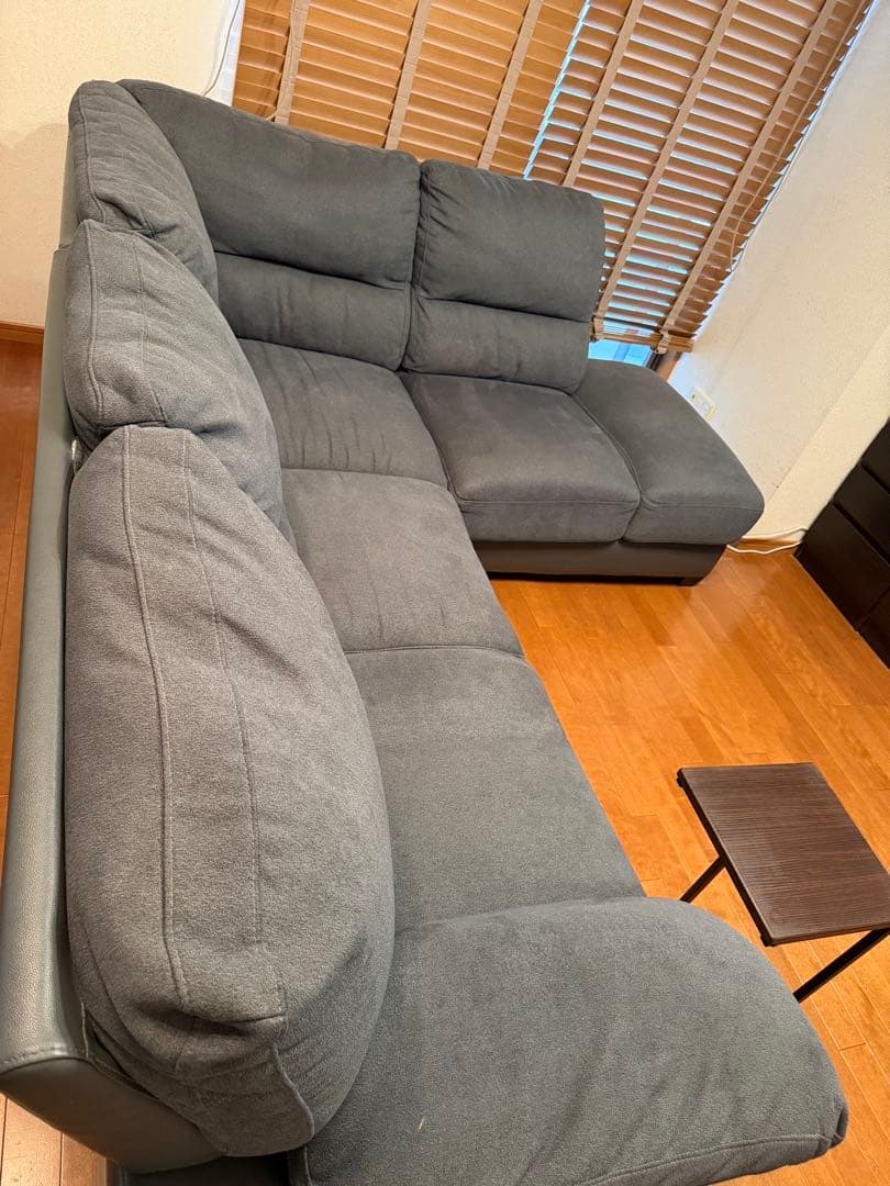 L字型ファブリックソファ サイドテーブル付き