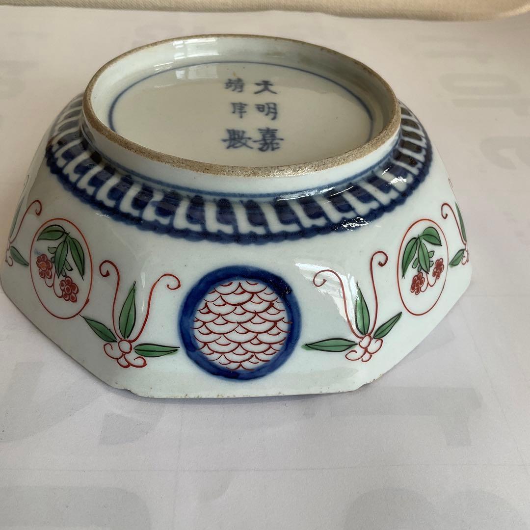 伊万里焼　染錦鳳凰草花文八角向付(鱠皿) 5客揃　江戸時代中期〜後期頃