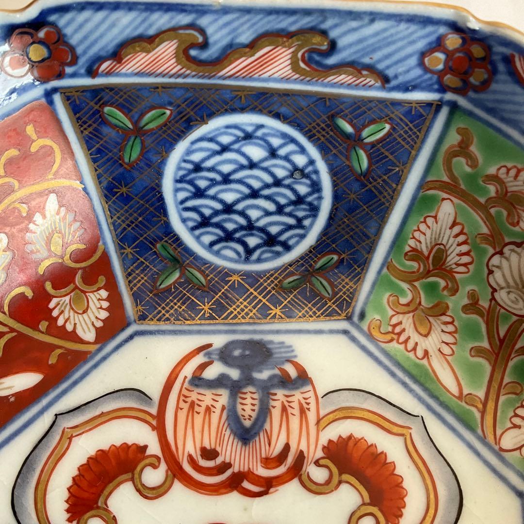 伊万里焼　染錦鳳凰草花文八角向付(鱠皿) 5客揃　江戸時代中期〜後期頃