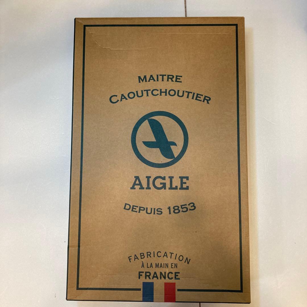 AIGLE ブラック長靴 レザー装飾付き