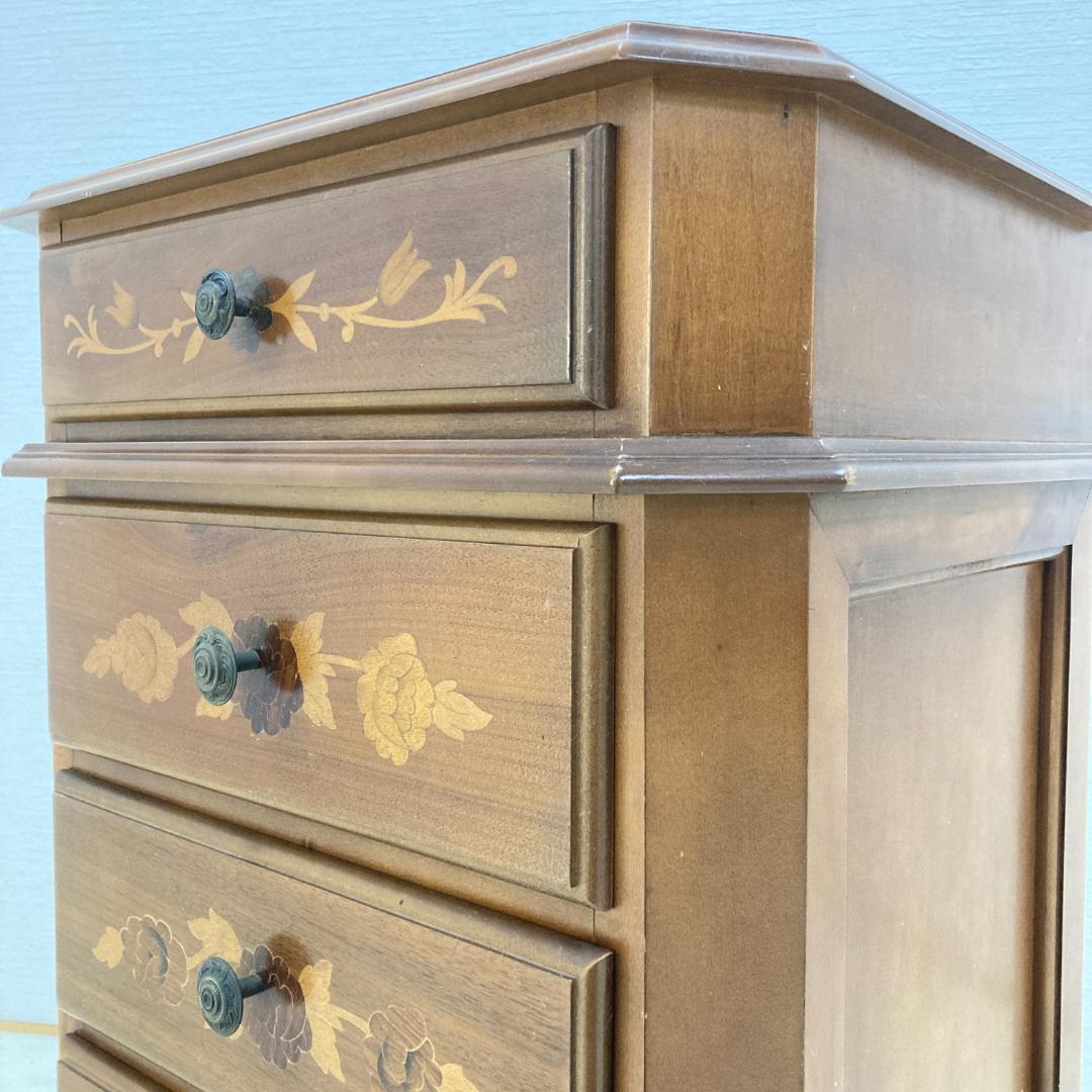 イタリア　象嵌　猫脚　スリム　４段チェスト　電話台　クラシック