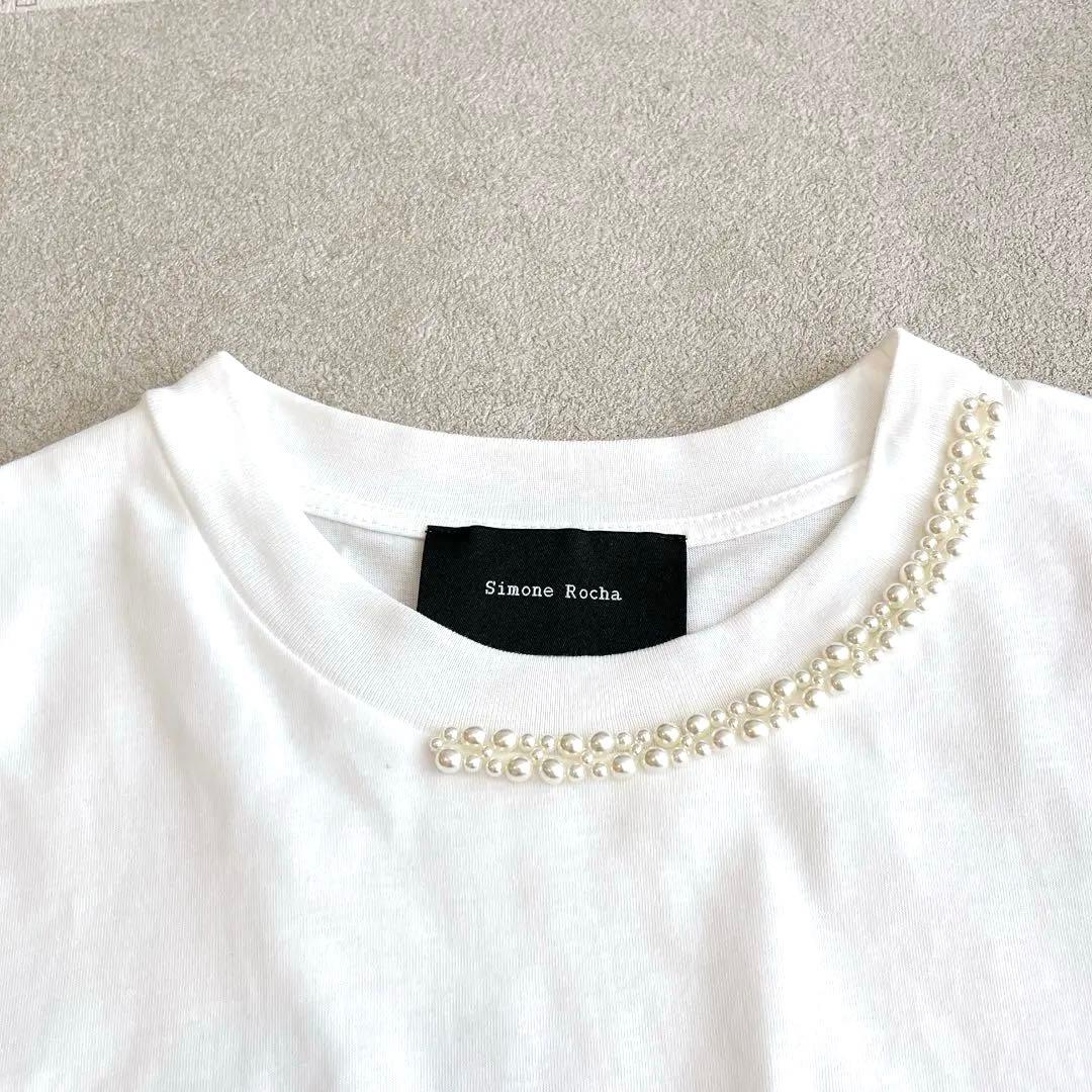 shimonerocha カットソー　Aライン　半袖　パール　刺繍　レース　S