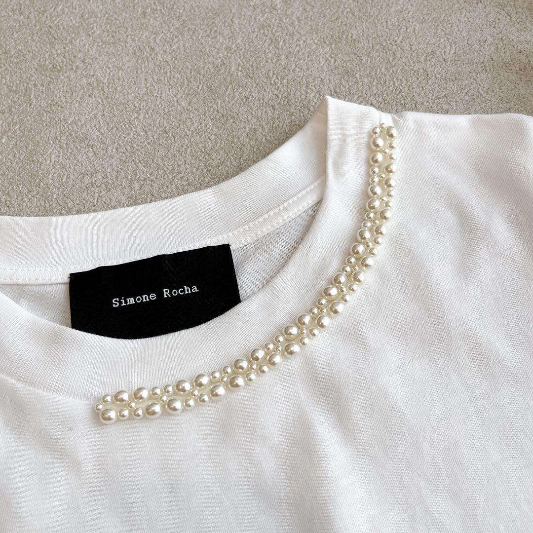 shimonerocha カットソー　Aライン　半袖　パール　刺繍　レース　S