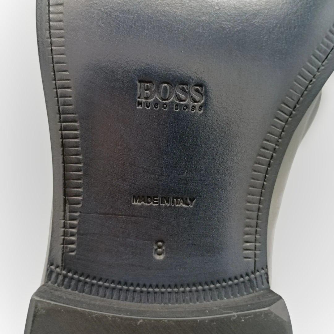 未使用級【ヒューゴボス】ストレートチップ 内羽根 黒 ビジネスシューズ