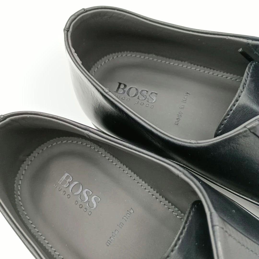 未使用級【ヒューゴボス】ストレートチップ 内羽根 黒 ビジネスシューズ