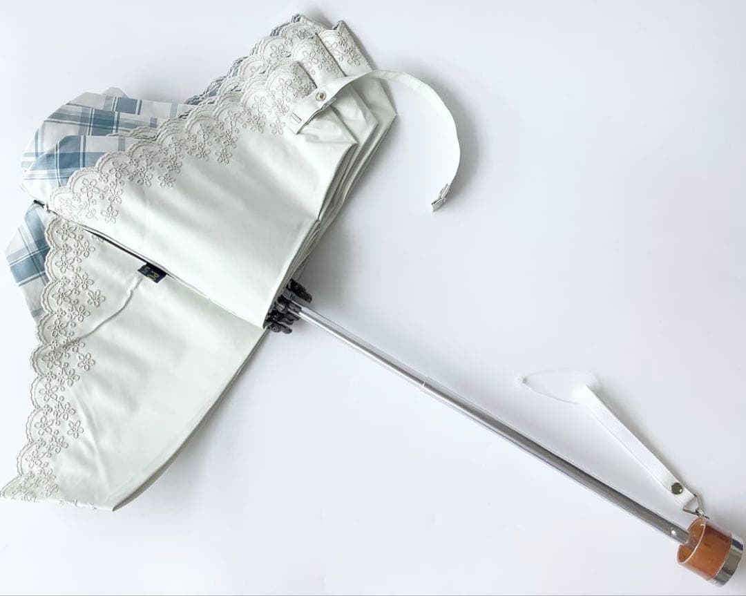 新品★ポロラルフローレン★チェック刺繍 晴雨兼用折りたたみ日傘 雨傘★ブルー白