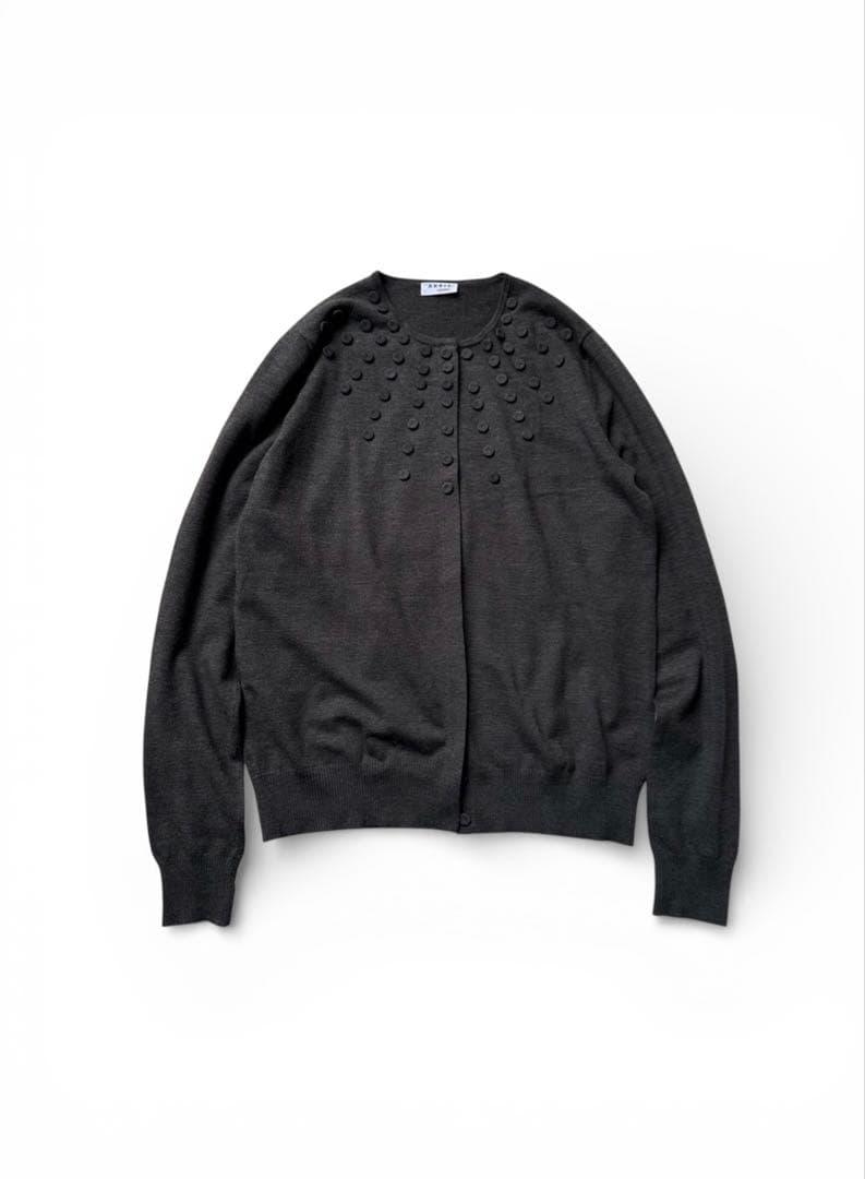 AKRIS アクリス　カーディガン　ウール混　長袖　チャコールグレー　比翼