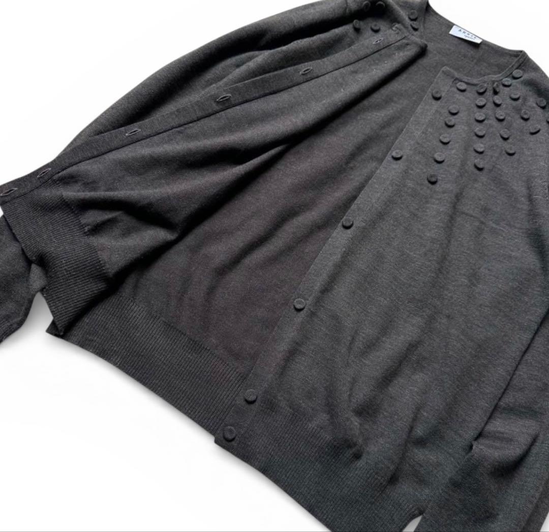 AKRIS アクリス　カーディガン　ウール混　長袖　チャコールグレー　比翼