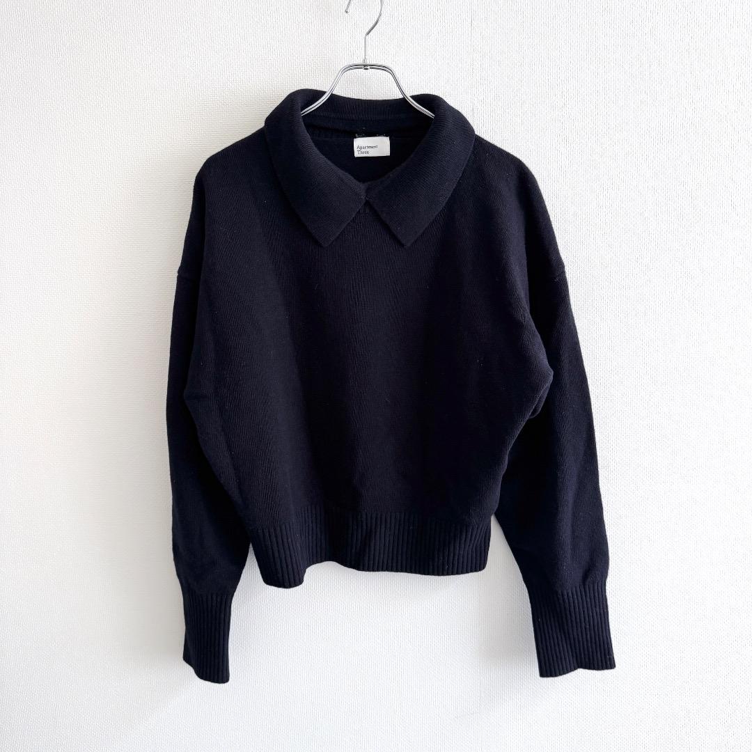 即完 Apartment Three カシミヤ混 ニットポロセーター ネイビー