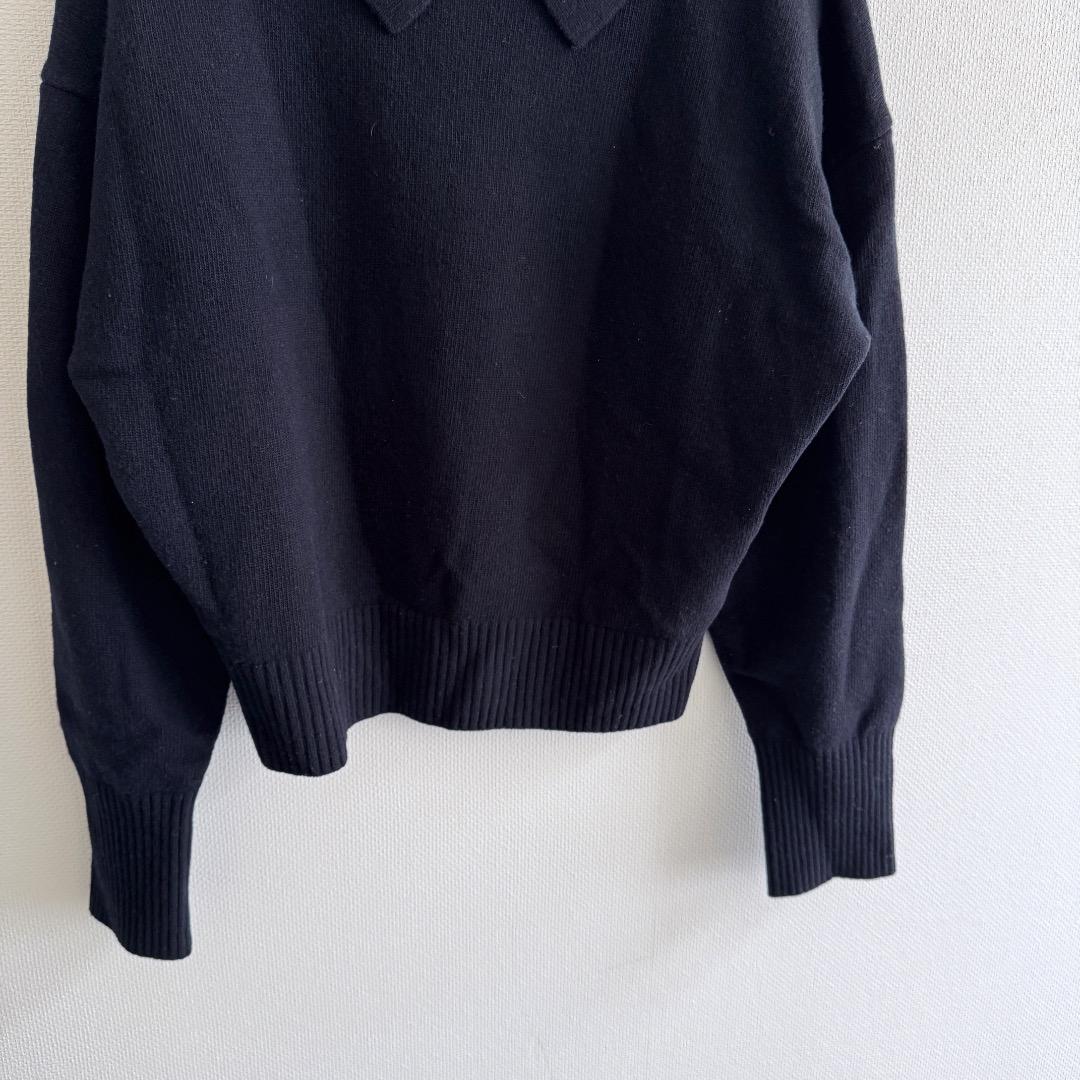 即完 Apartment Three カシミヤ混 ニットポロセーター ネイビー