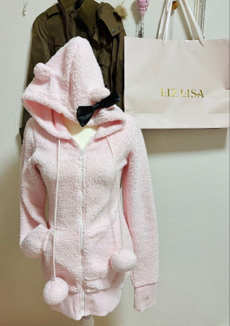 夢展望　指穴あき猫耳パーカー　ピンク