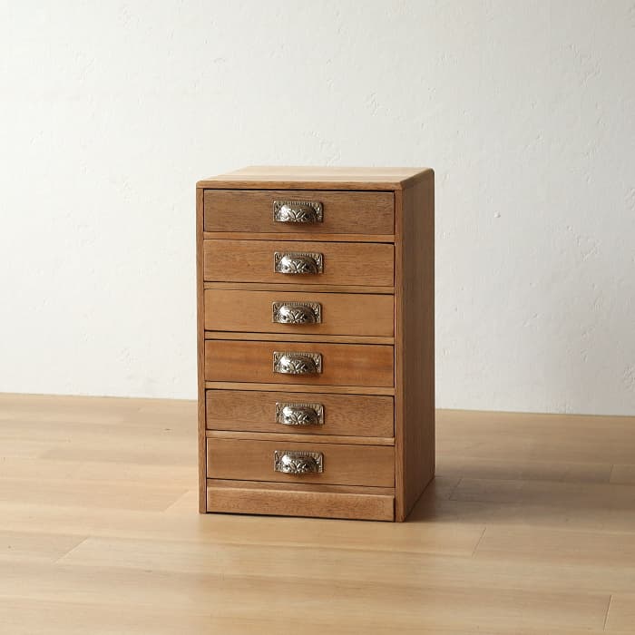 アンティーク 整理箱 タンス 古家具 ラワン 引き出し6杯 無塗装