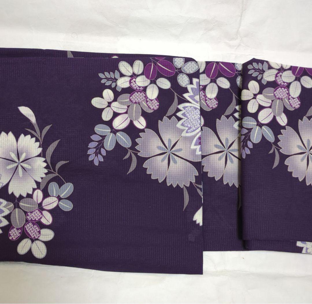 きもの道楽 花柄 浴衣 紫　洗える　ふりふ　撫子　萩