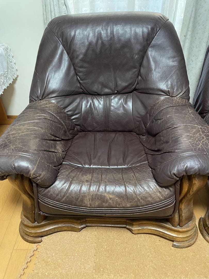 ドイツ製　超高級　革　レザー　無垢材　ソファー　LL