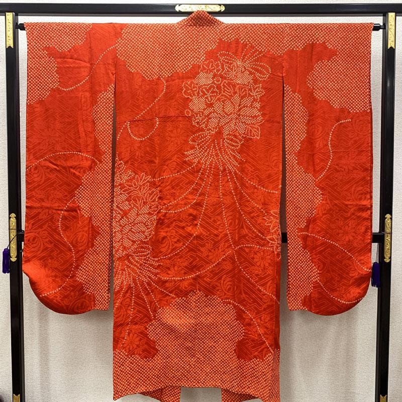 504u2◆アンティーク 振袖用長襦袢 絞り染/裄62.5袖丈107/正絹◆美品