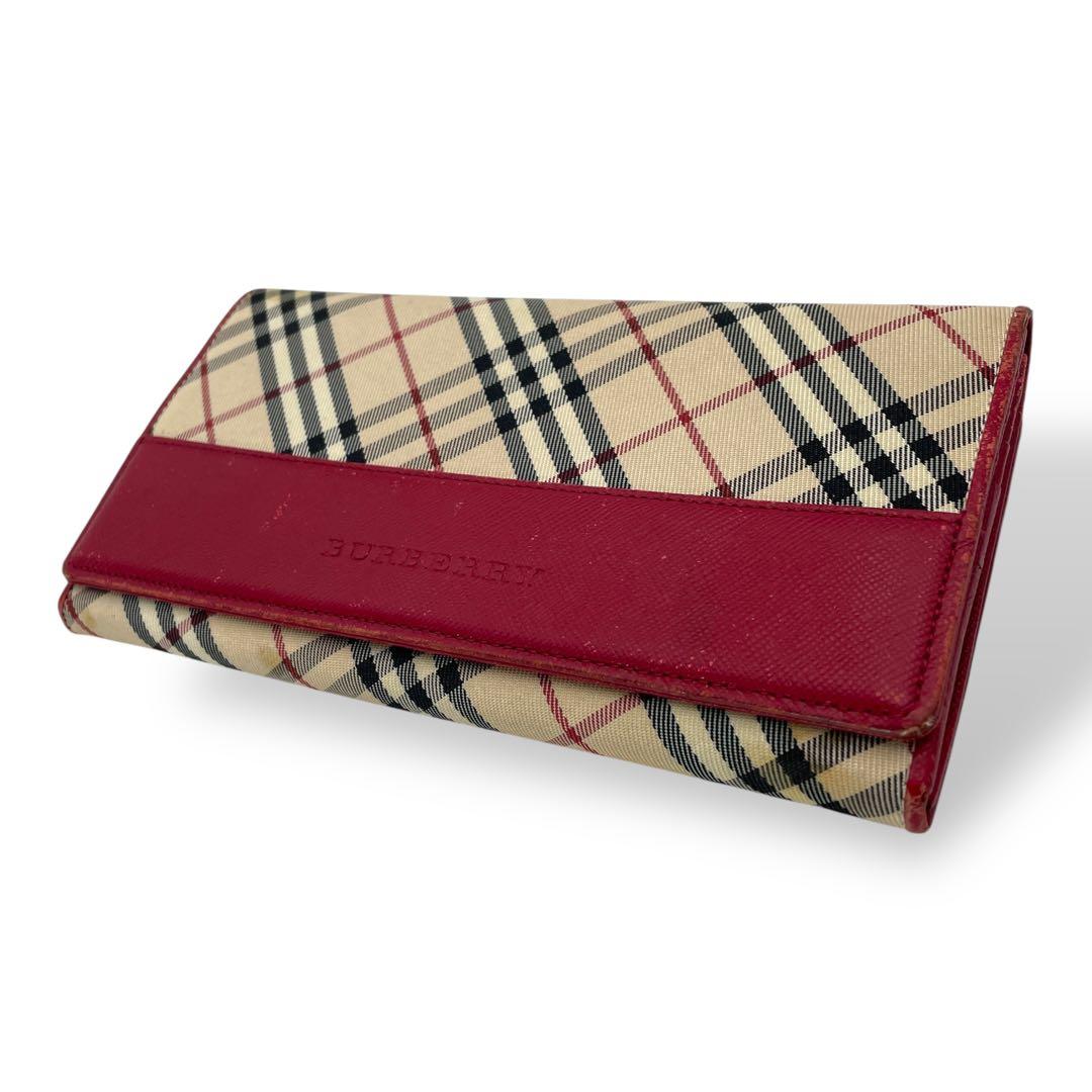 BURBERRY バーバリー ノバチェック がま口 二つ折り 長財布 レッド
