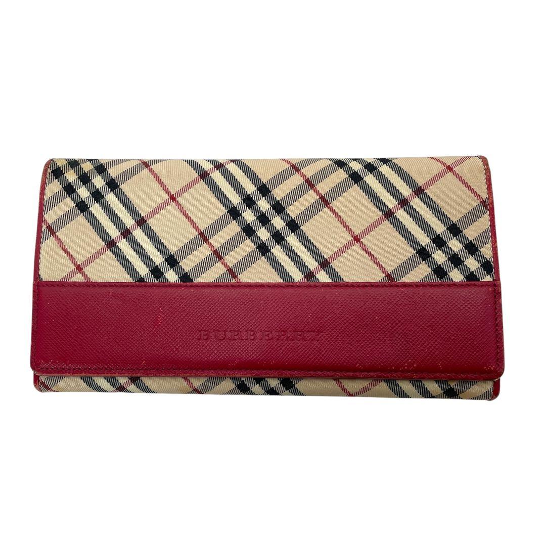 BURBERRY バーバリー ノバチェック がま口 二つ折り 長財布 レッド