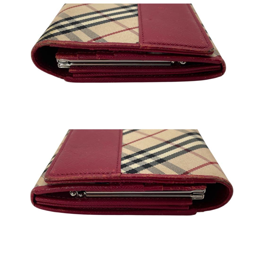 BURBERRY バーバリー ノバチェック がま口 二つ折り 長財布 レッド