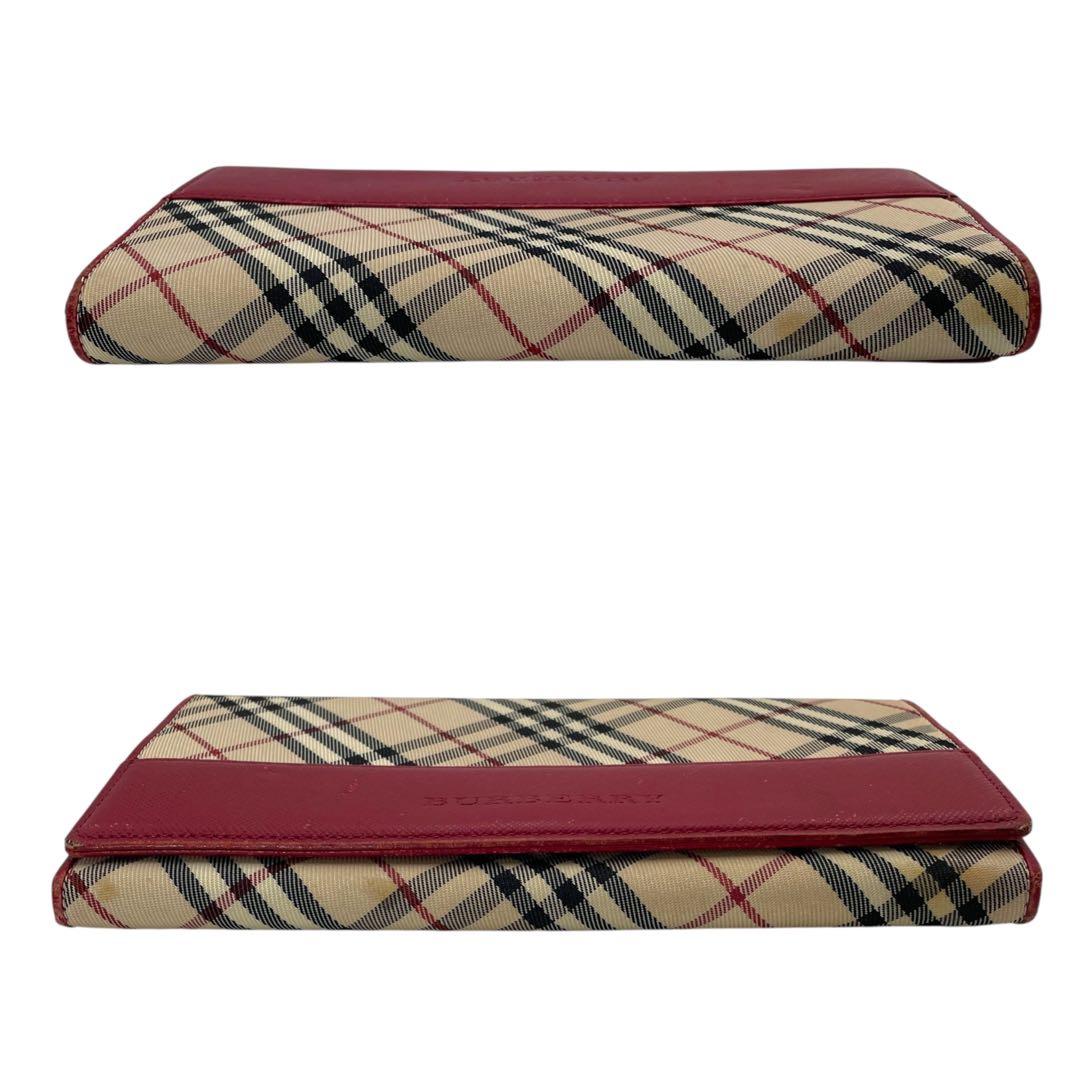 BURBERRY バーバリー ノバチェック がま口 二つ折り 長財布 レッド