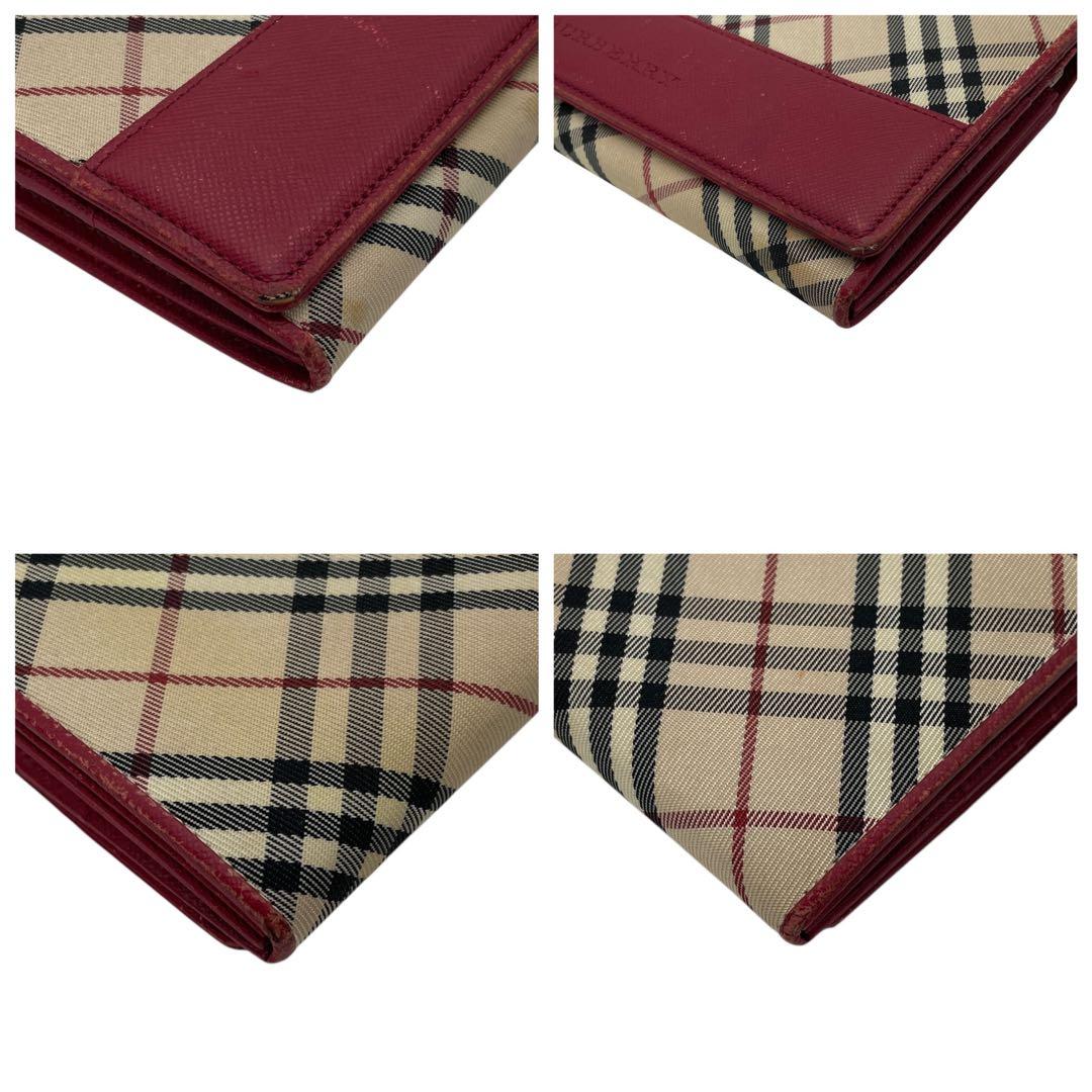 BURBERRY バーバリー ノバチェック がま口 二つ折り 長財布 レッド