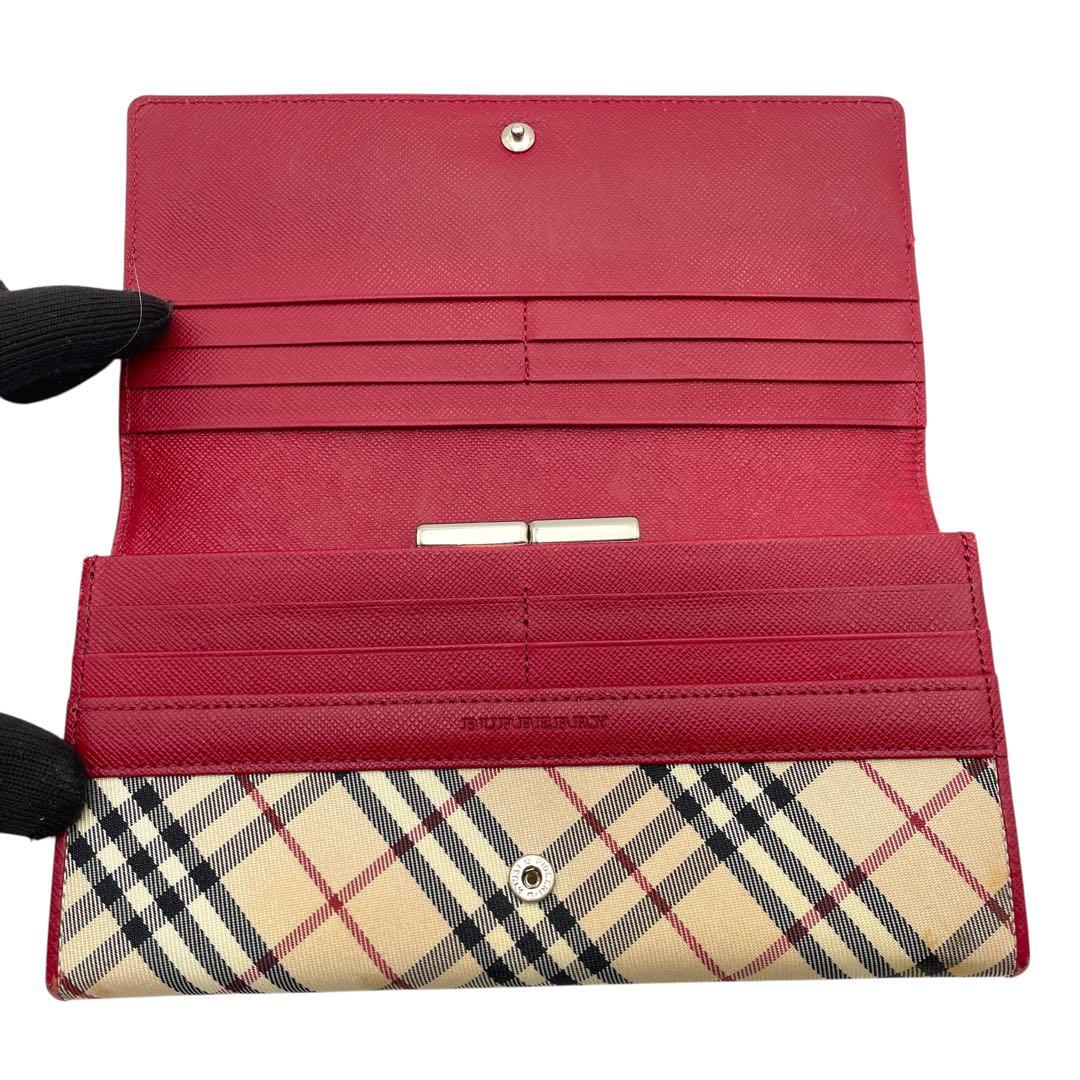 BURBERRY バーバリー ノバチェック がま口 二つ折り 長財布 レッド