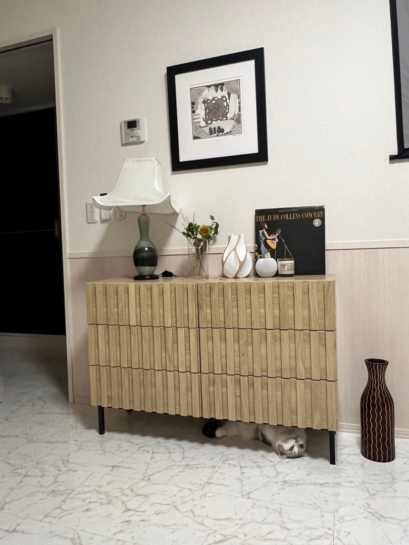 (まとめ買:都内近郊無料配送)ナチュラルウッド ストライプキャビネット