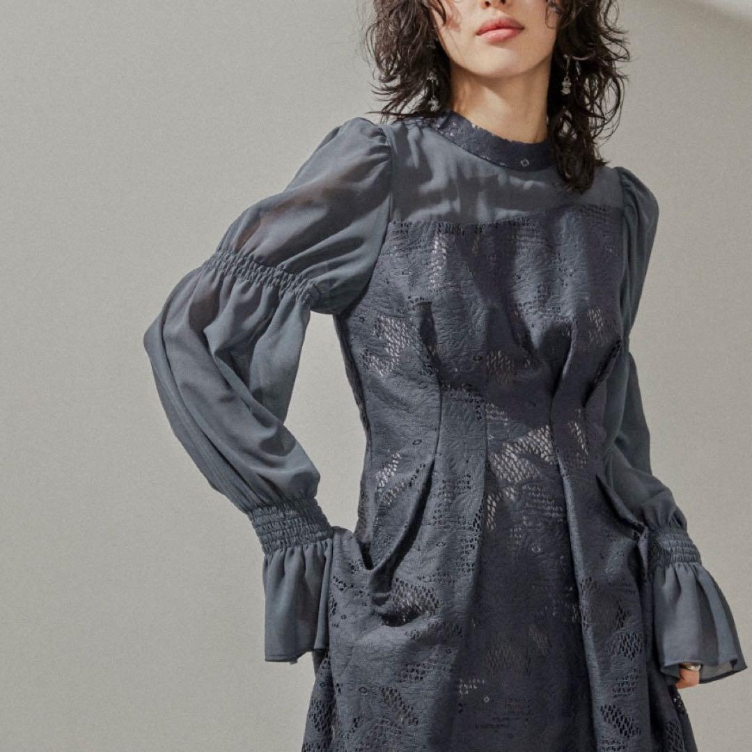 kana シャーリング キャンディースリーブ アシンメトリー ドレス 結婚式 L