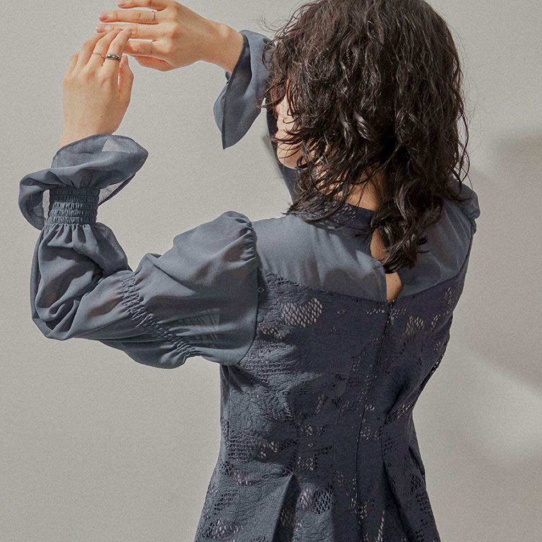 kana シャーリング キャンディースリーブ アシンメトリー ドレス 結婚式 L