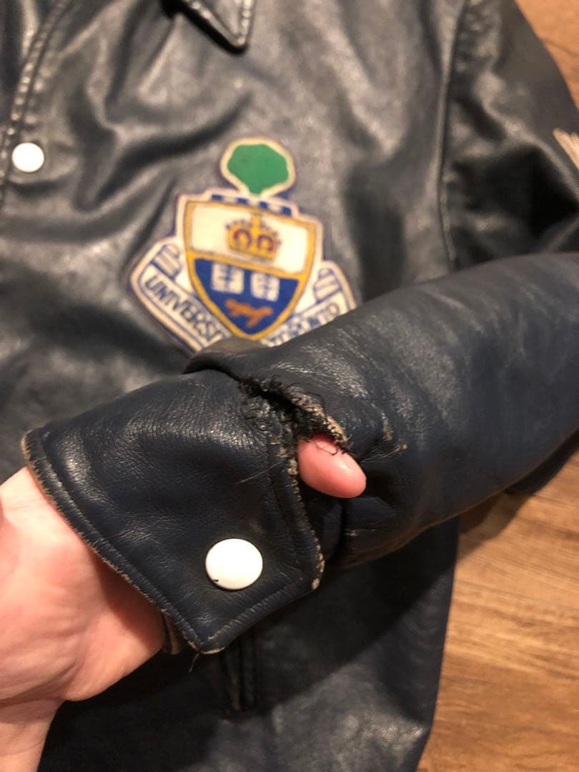 オールレザー スタジャン vintage ネイビー ボロ