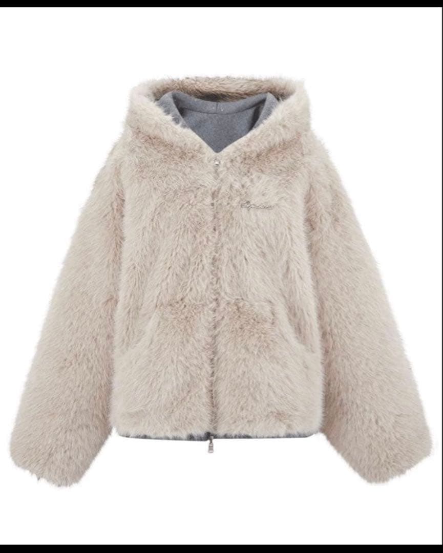 ジャケット・アウター andwang Kirakira 2way fur zip up (beige)
