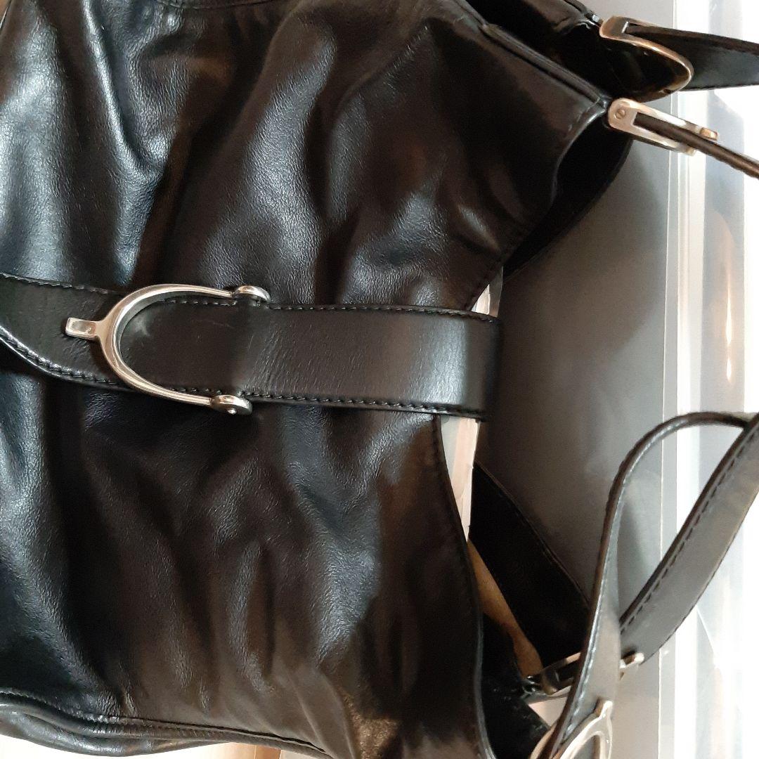 【未使用 カバー袋付】GUCCI グッチ ブラックレザー ハンドバッグ 黒革