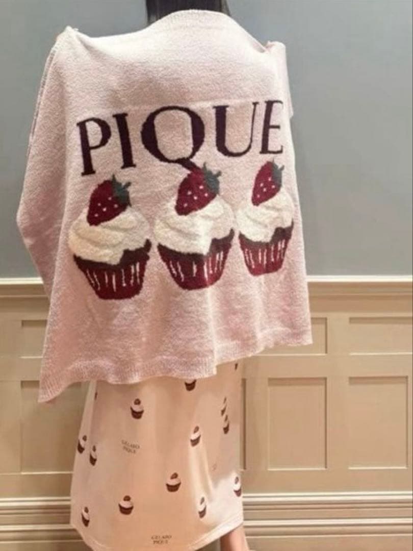 新品 ジェラートピケ モチーフジャガードブランケット ピンク