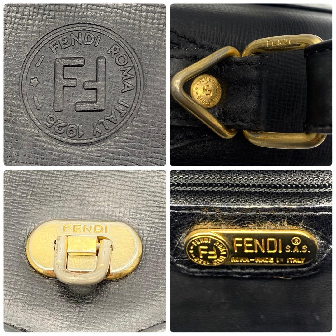 FENDI 2way ショルダーバッグ　FF型押し　オーストリッチ　レザー　黒