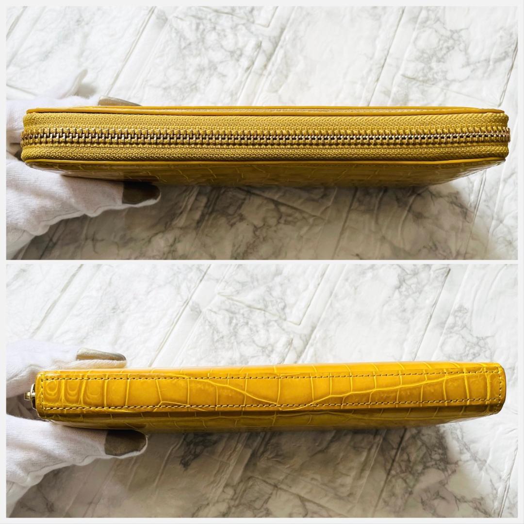 未使用級✨傳濱野 デンハマノ リアルクロコ ラウンドファスナー 長財布 イエロー