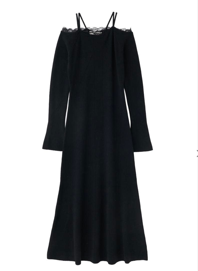 《新品》COCO DEALレースディティールオフショルニットワンピース　黒