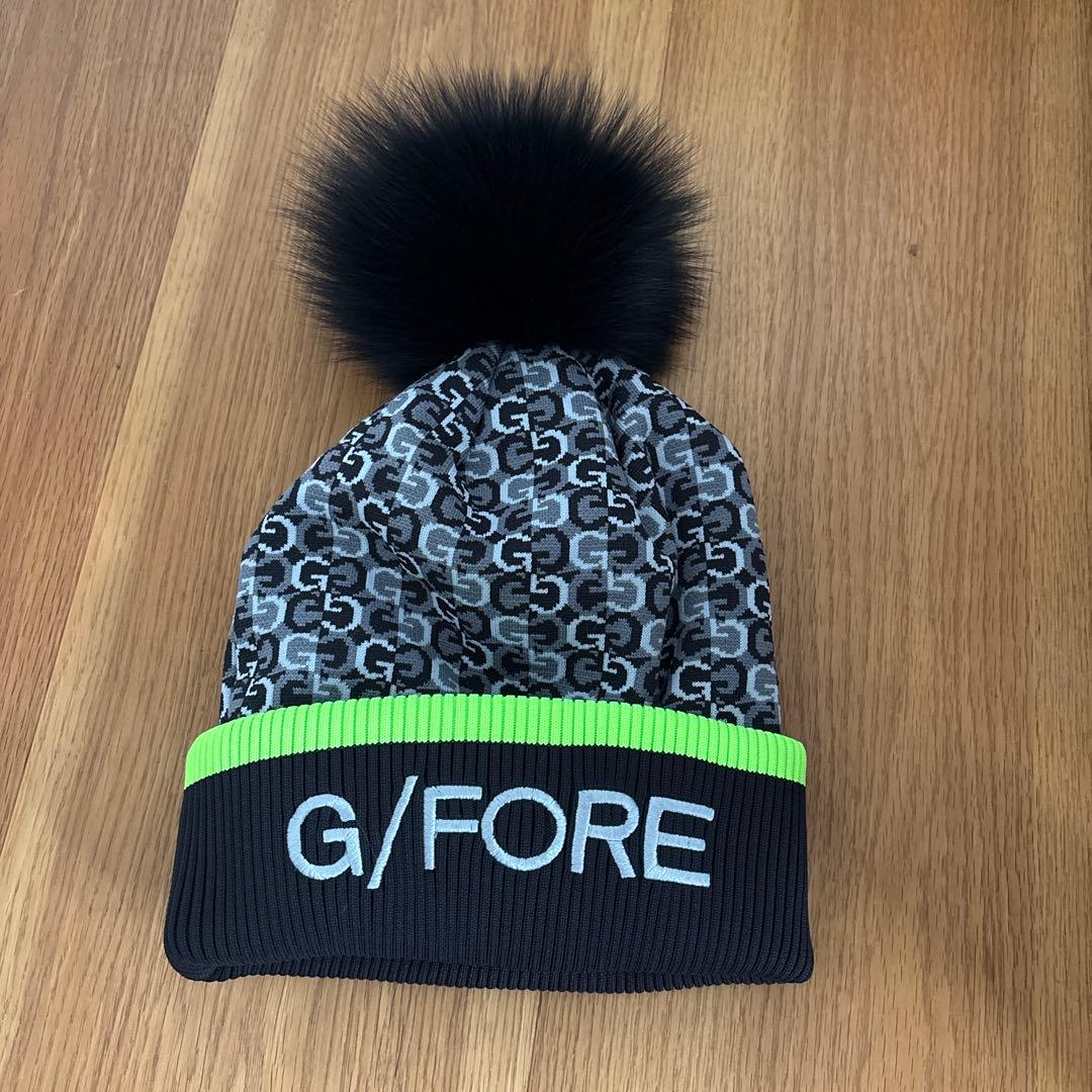 G/FORE ニット帽 ブラック/ネオンイエロー